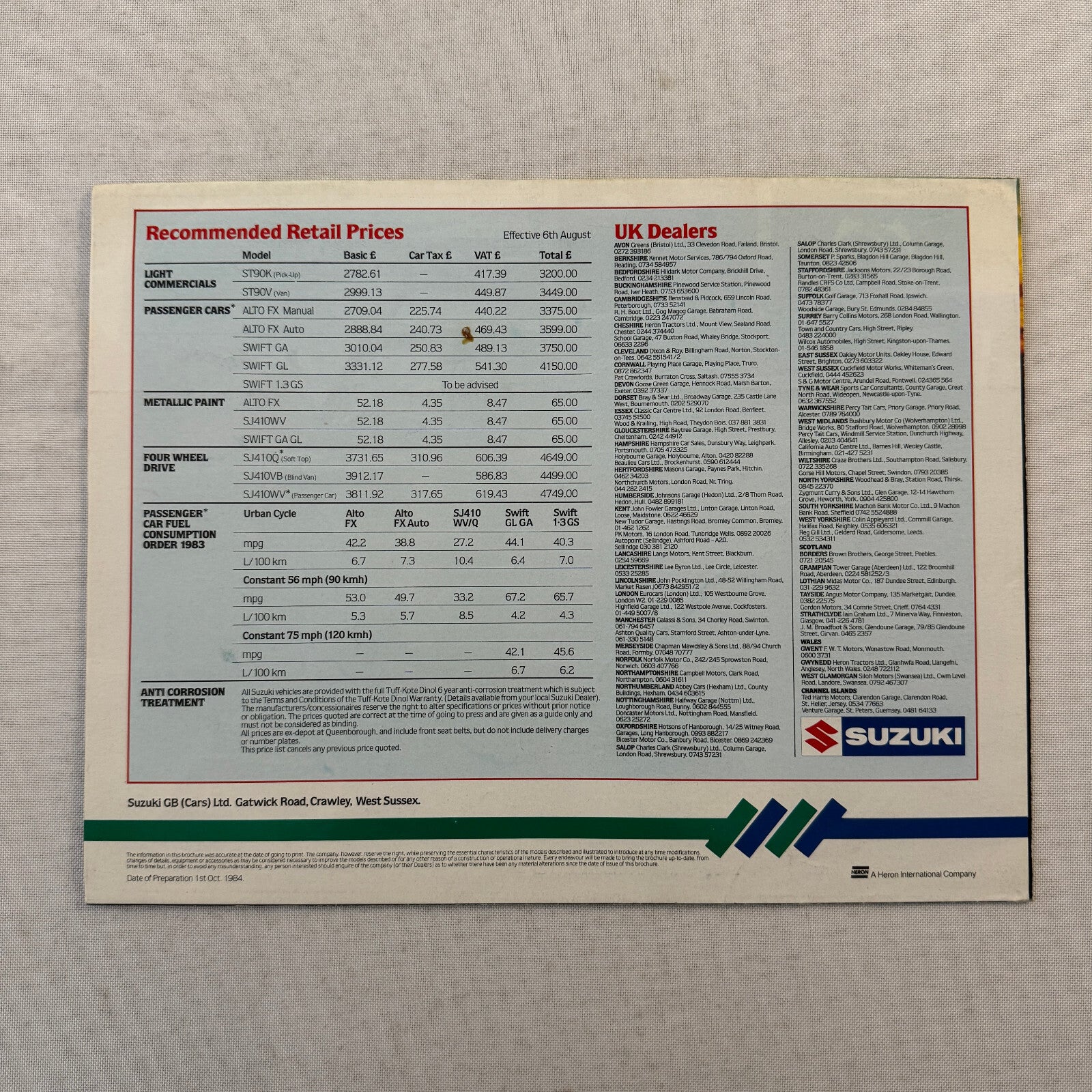 Suzuki Car Sales Brochure Catalog Swift ST90 Alto FX SJ410 1984 1985