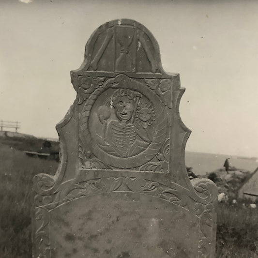 Antique Glass Plate Lantern Slide Photo 1776 Grave with Skull Skeleton Creepy