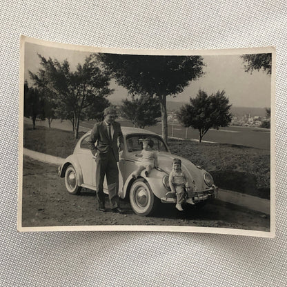 Vintage Photo Photograph Snapshot Man Children with VW Volkswagen Beetle Bug Car