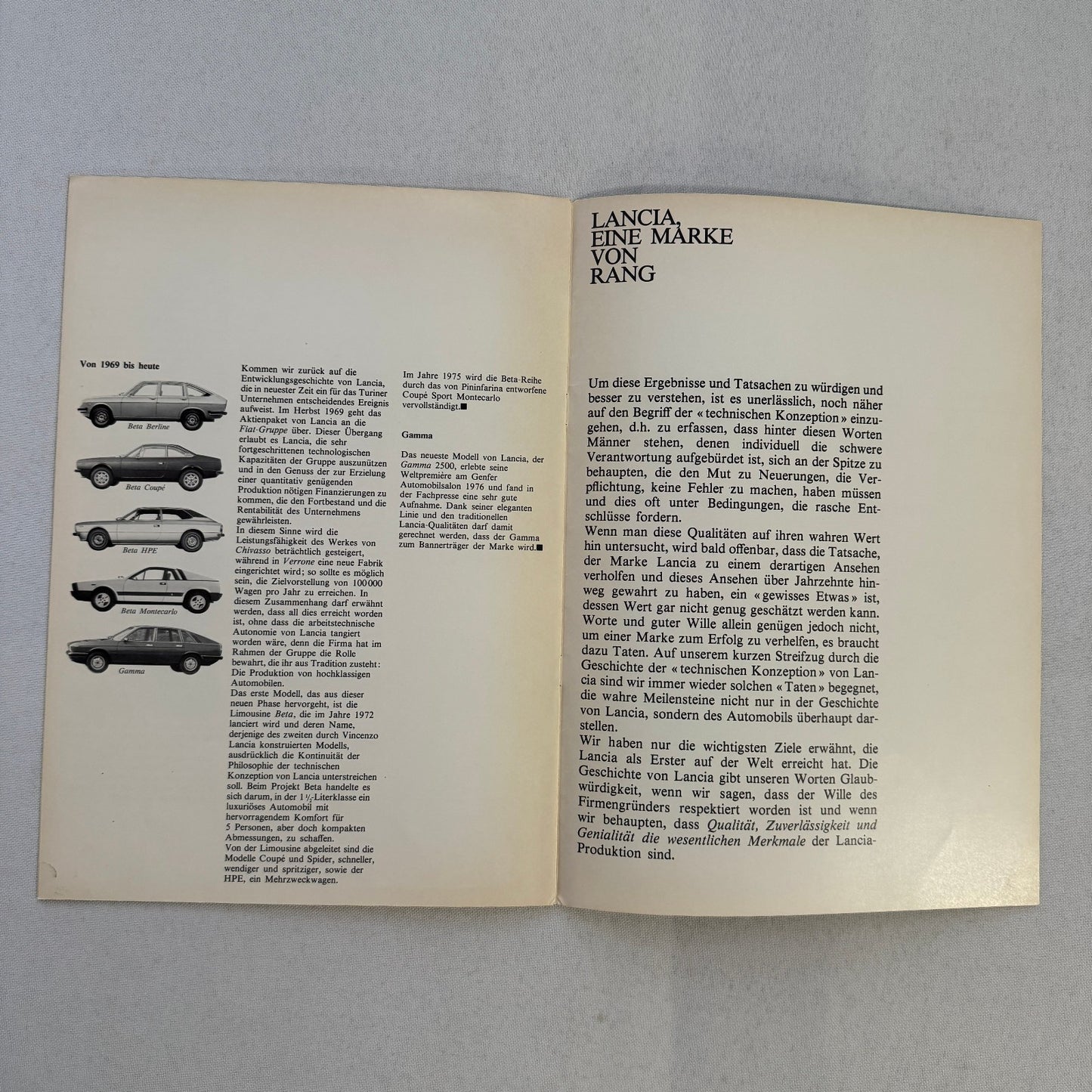 1976 Lancia History Brochure Catalog Flaminia Fulvia Aprilia Aurelia GERMAN
