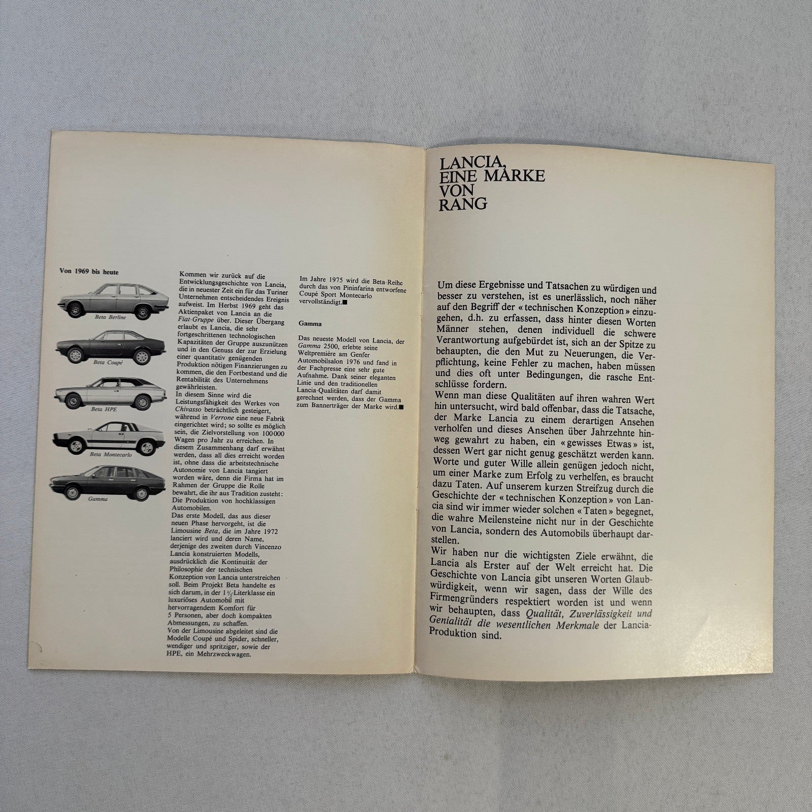 1976 Lancia History Brochure Catalog Flaminia Fulvia Aprilia Aurelia GERMAN