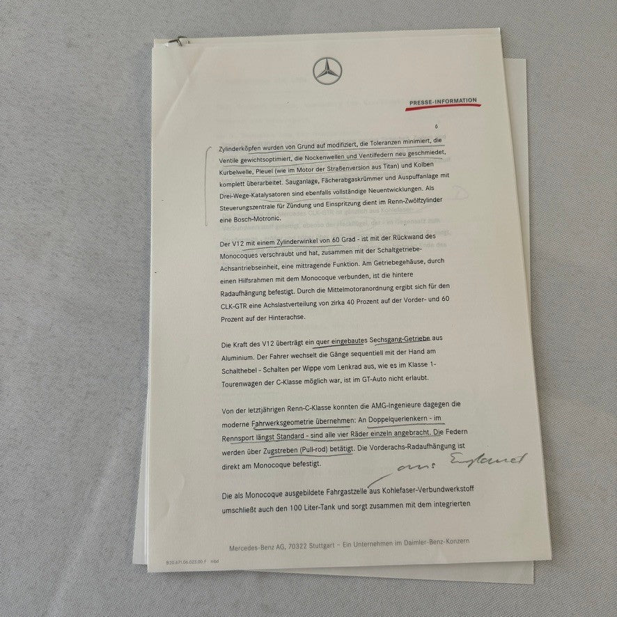 1997 Mercedes CLK GTR GT Racing Press Kit Photos GERMAN