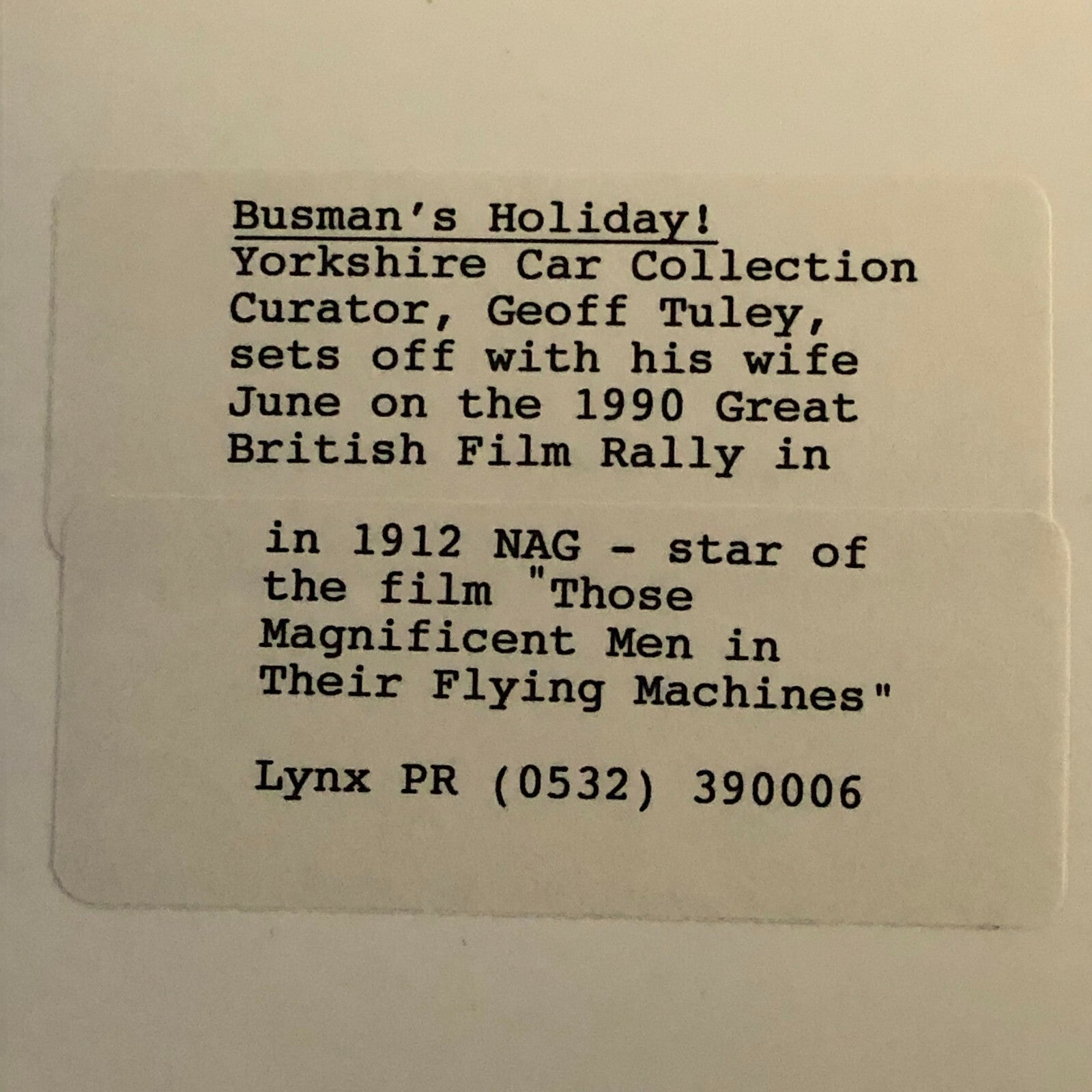 Vintage 1912 NAG Car in Great British Film Rally 1990 Press Photo Photograph 