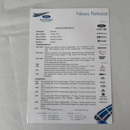 1999 Ford Jackie Stewart Racing Team SF3 Press Kit 35mm Slides Brochure Photos