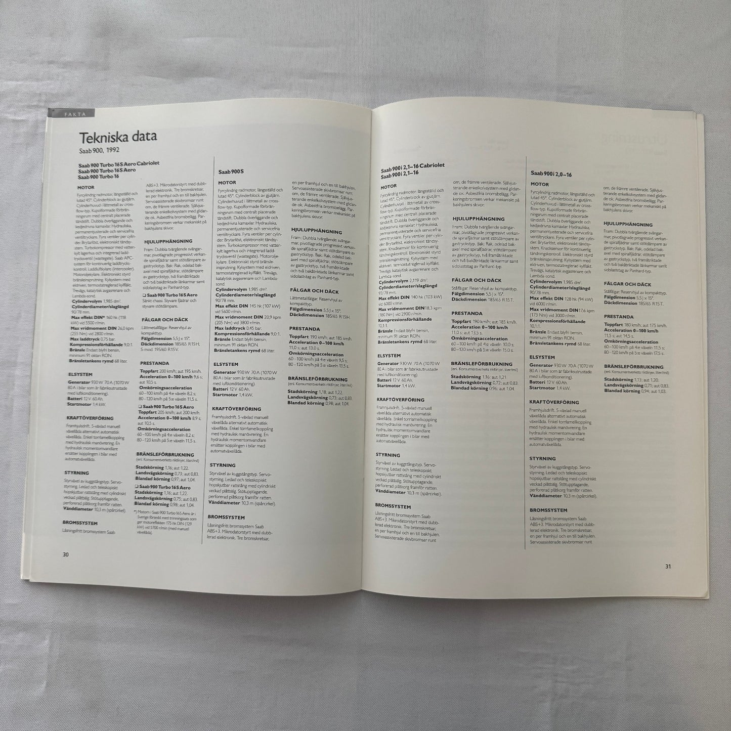 1992 Saab 900 Car Sales Brochure Catalog 900S 900i 900 Turbo Aero SWEDISH