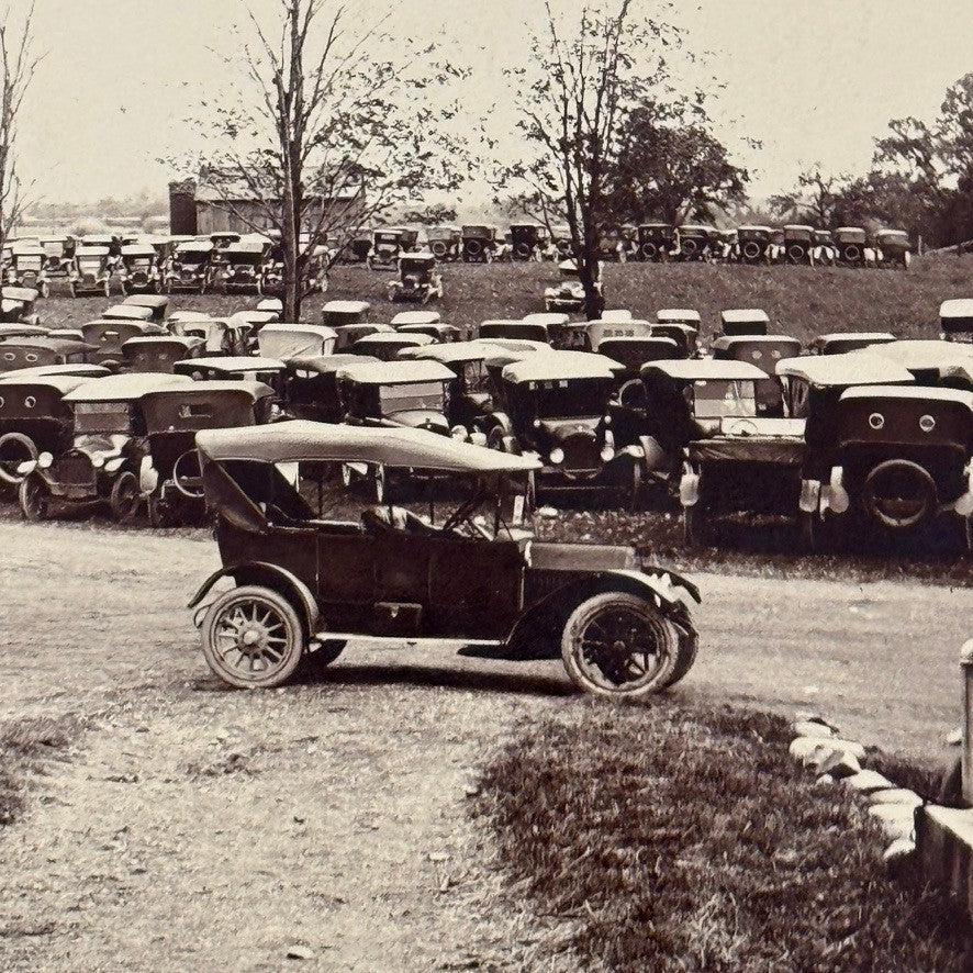 Vintage Photograph on Board Antique Car Automobile Parking Man Photo Image