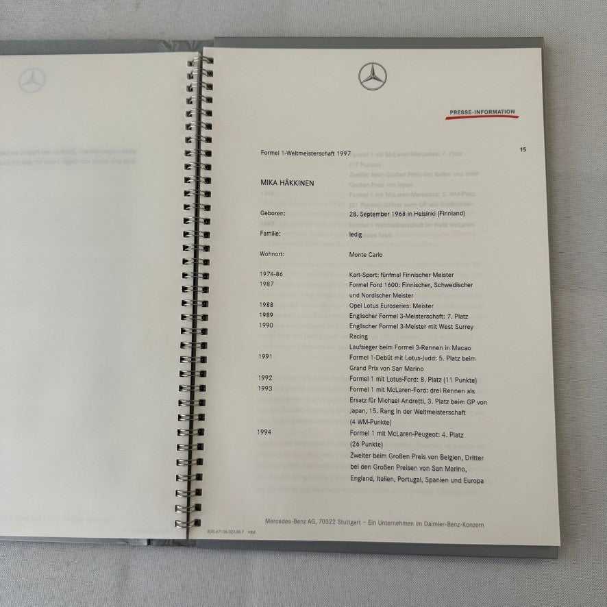1997 Mercedes Marlboro F1 Formula One Racing Press KIt Mika Hakkinen Coulthard