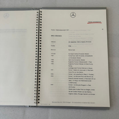 1997 Mercedes Marlboro F1 Formula One Racing Press KIt Mika Hakkinen Coulthard
