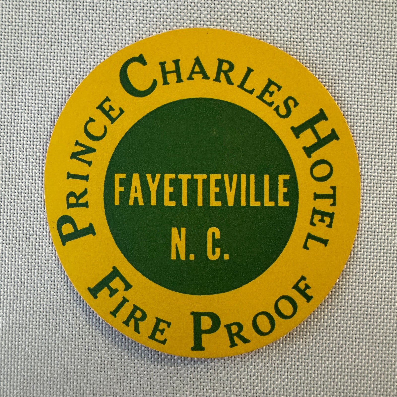 Vintage Travel Luggage Label Prince Charles Hotel Fayetteville North Carolina