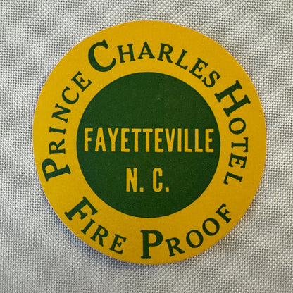Vintage Travel Luggage Label Prince Charles Hotel Fayetteville North Carolina