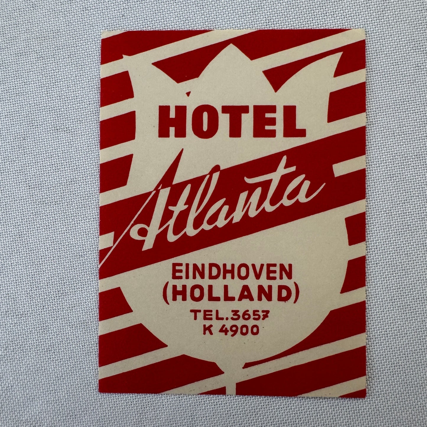 Vintage Hotel Travel Label Hotel Atlanta Eindhoven Holland Netherlands Dutch