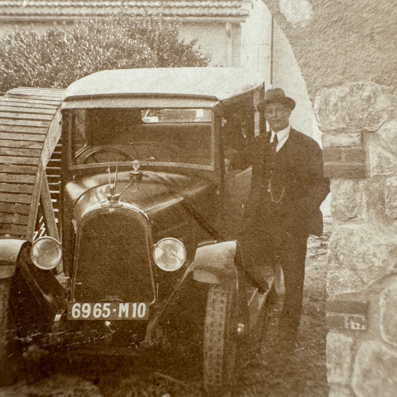 Vintage Photograph Men with Early Automobile Building AMAZING Image