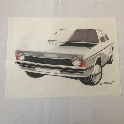 Vintage Concept Car Design Illustration Sketch Drawing Art Signed NOTTRODT