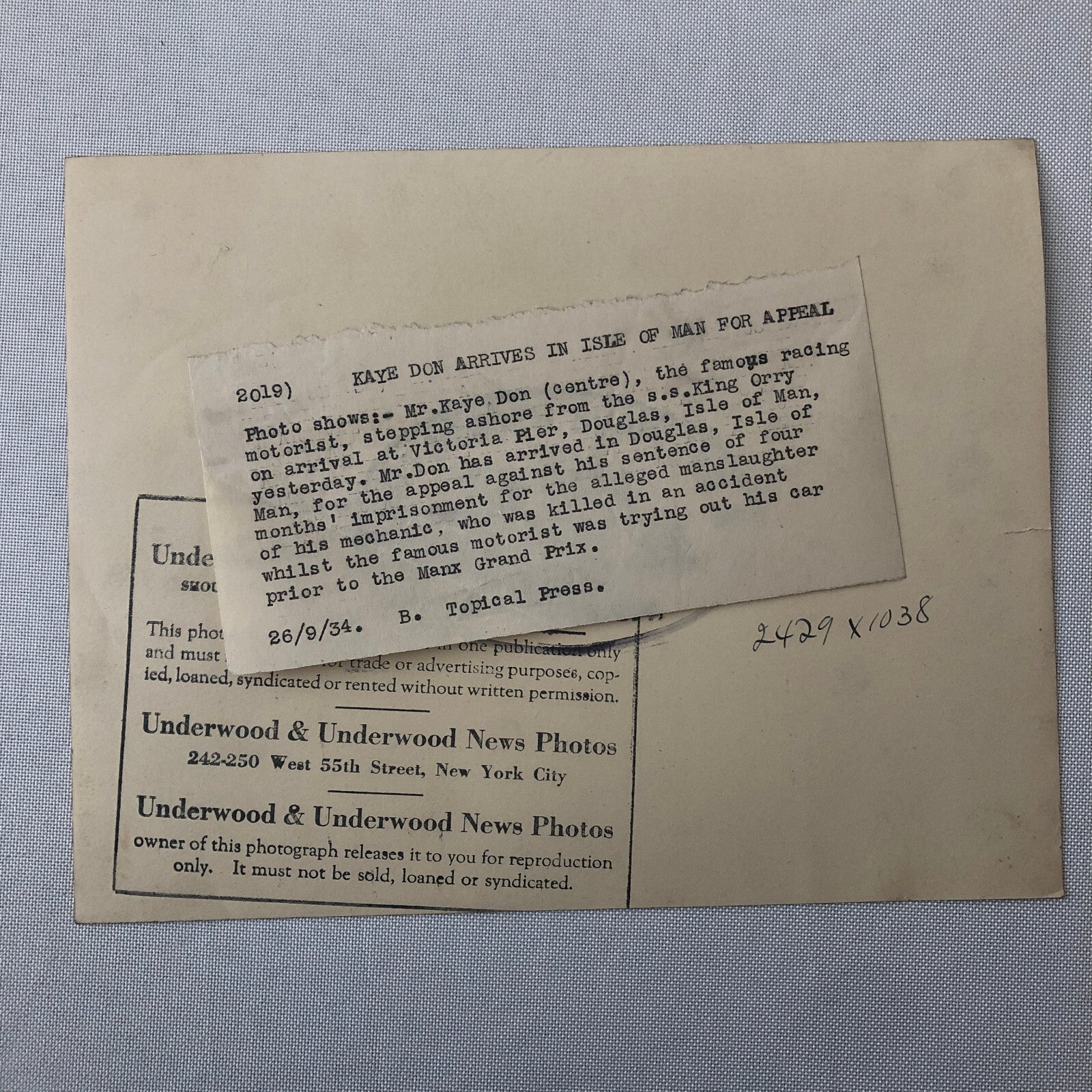 Press Photo Photograph Racing Driver Kaye Don Criminal Trial Manslaughter 1934