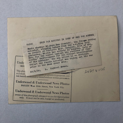 Press Photo Photograph Racing Driver Kaye Don Criminal Trial Manslaughter 1934