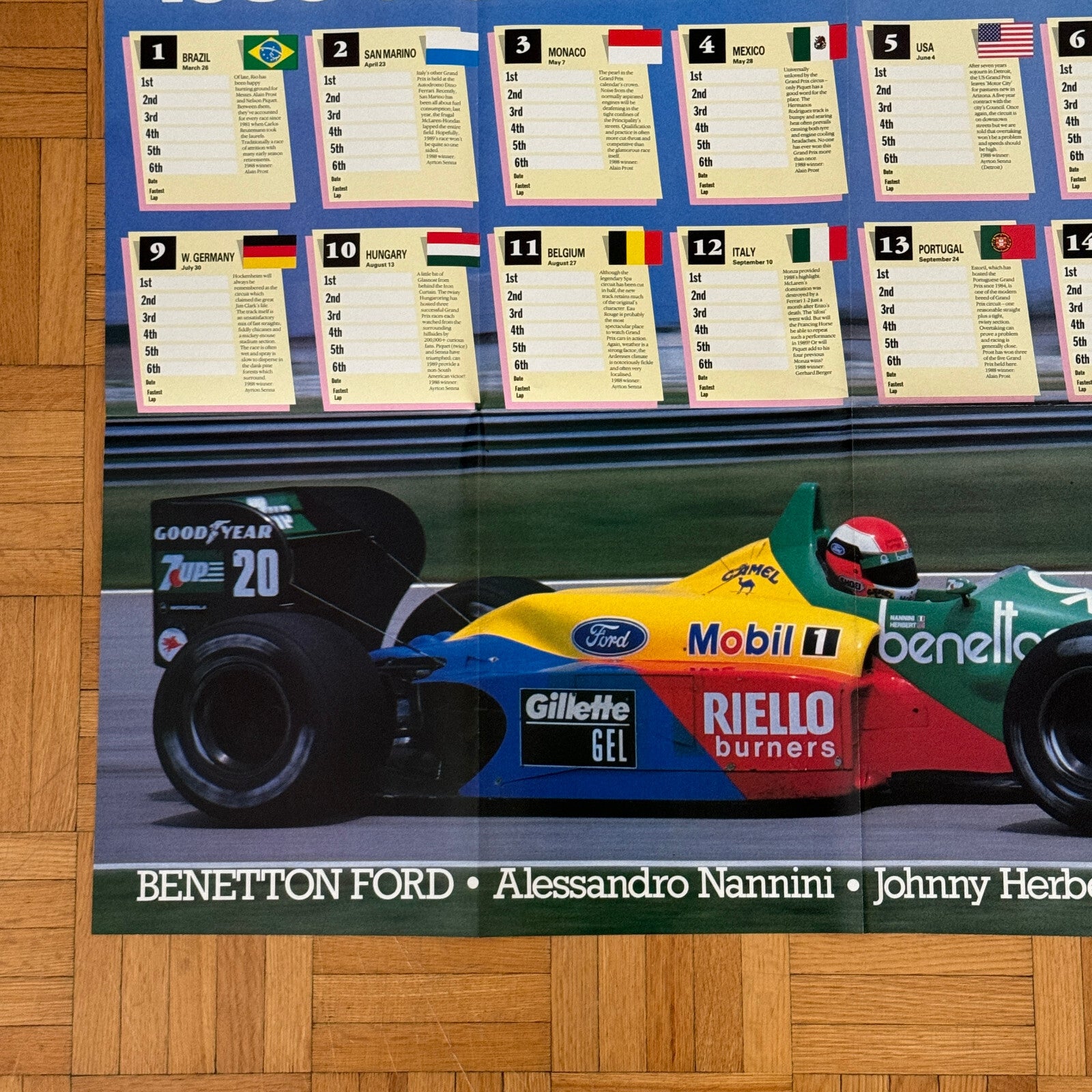 1989 Formula One Grand Prix Racing Calendar Poster Benetton Ford Car
