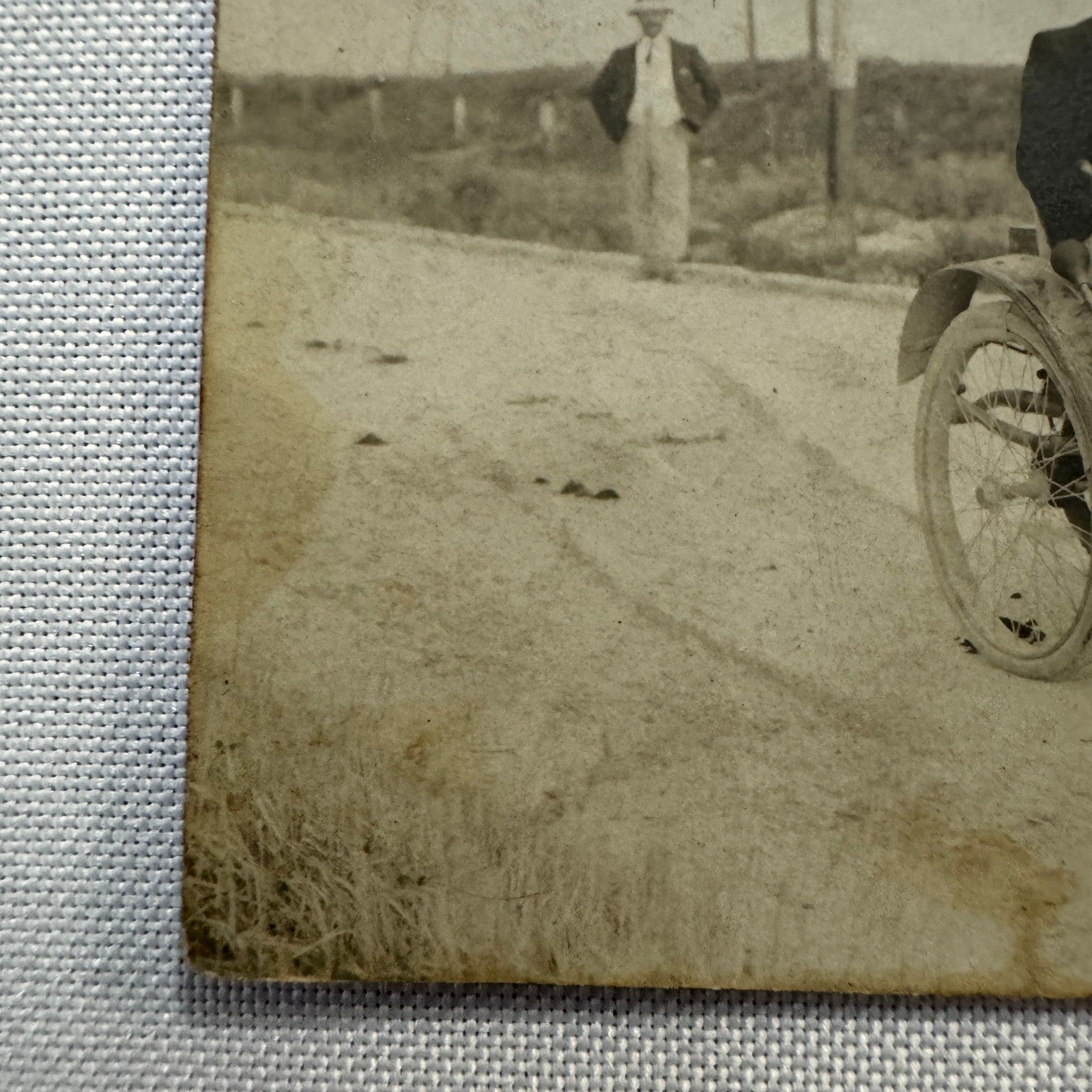 Vintage Real Photo Postcard RPPC Man with Early Automobile Car Vehicle French