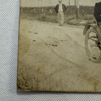 Vintage Real Photo Postcard RPPC Man with Early Automobile Car Vehicle French