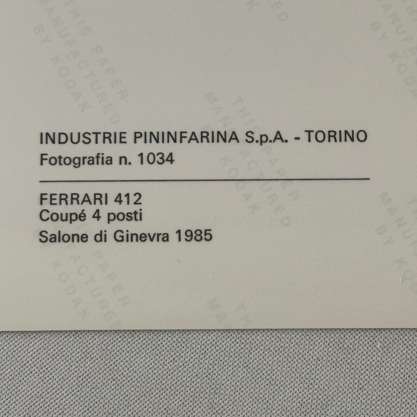 1985 Ferrari 412 Pininfarina Factory Press Photo Photograph Print