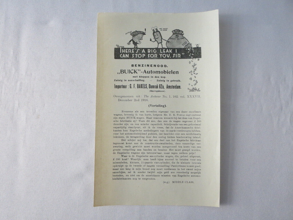 1919 Buick Sales Brochure Catalog Coupe Sedan Cabriolet - DUTCH TEXT European 