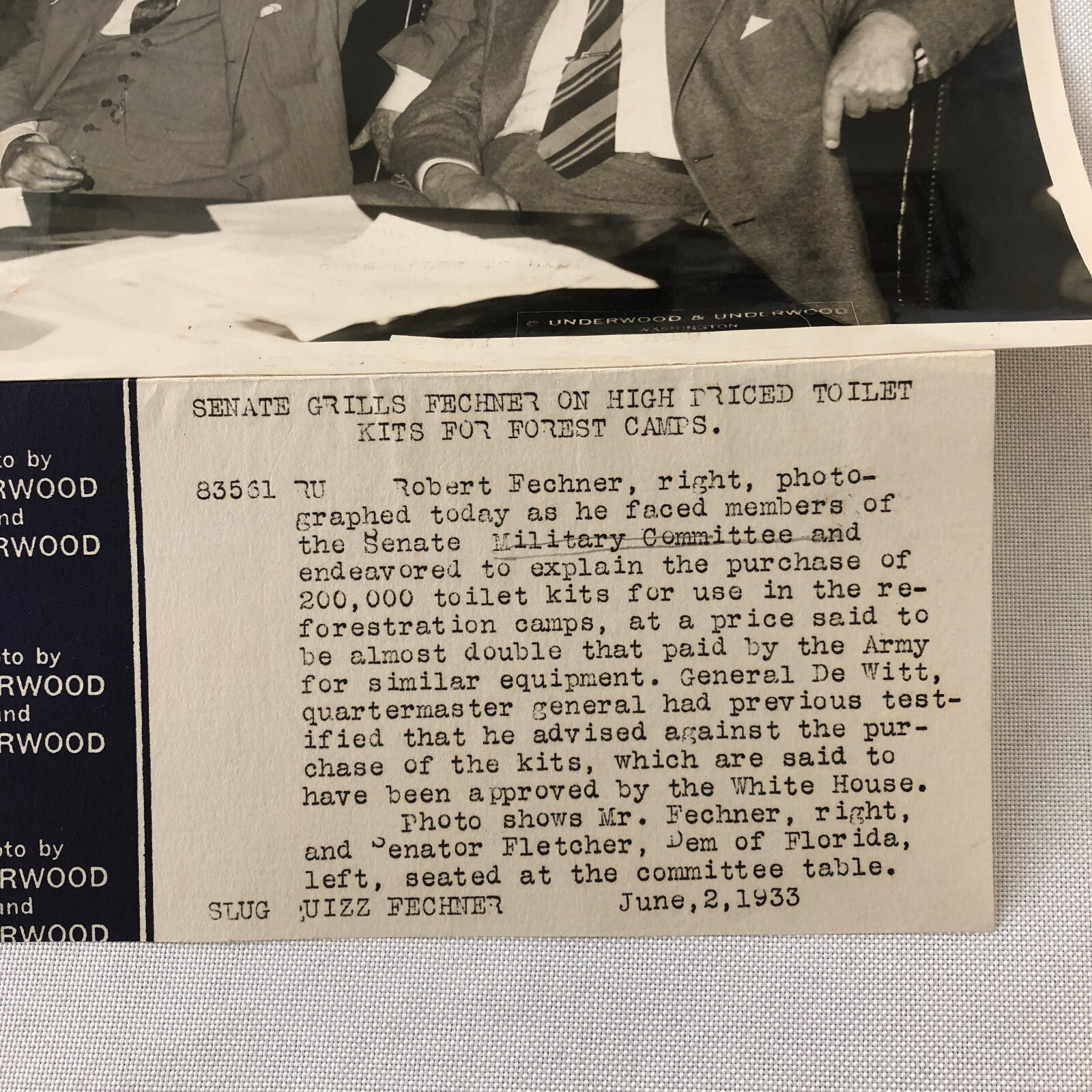 Press Photo Photograph Senate Investigation into High Price Toilet Kits 1933 2x