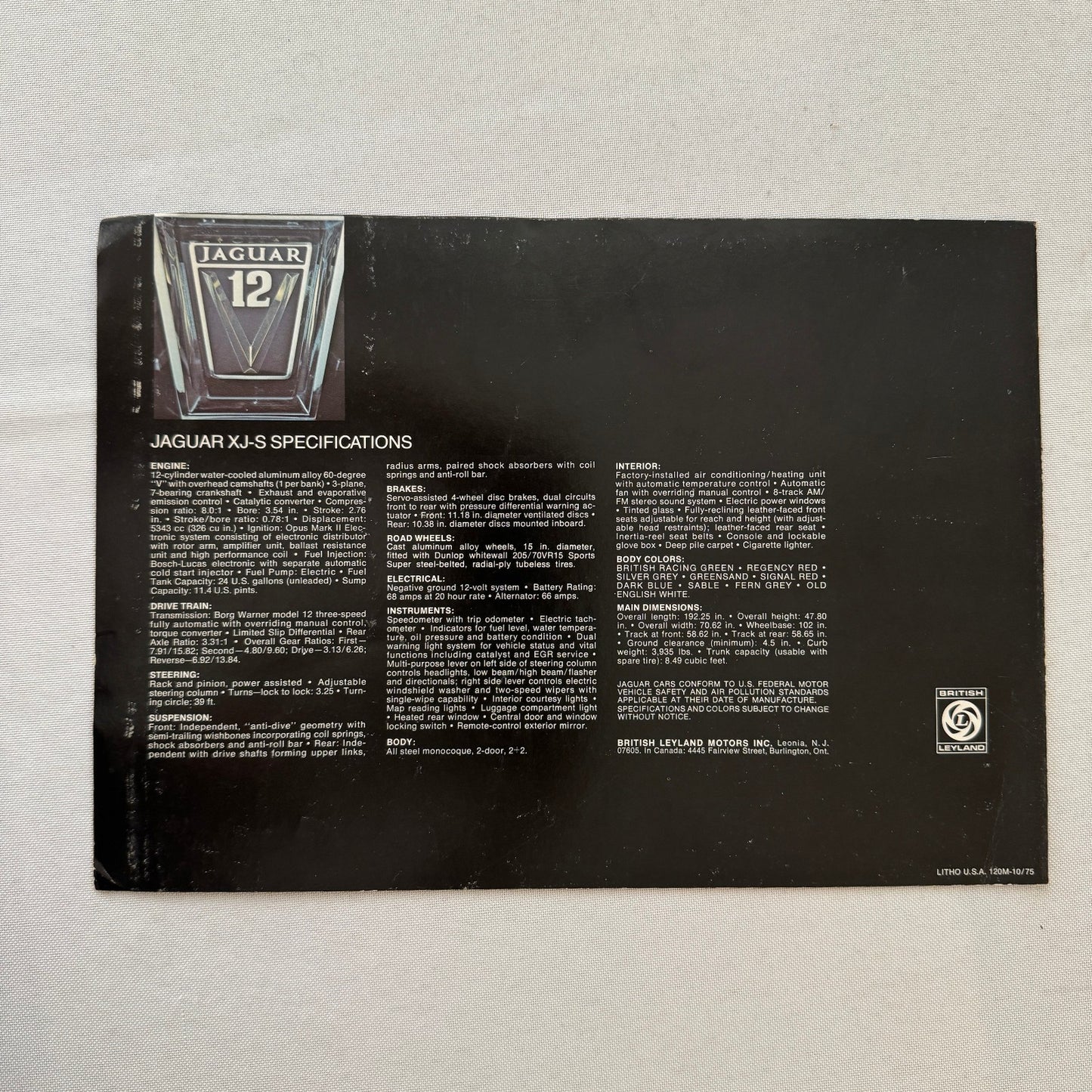 Vintage Jaguar XJ-S Car Sales Brochure Catalog Advertising Jaguar XJS XJ S