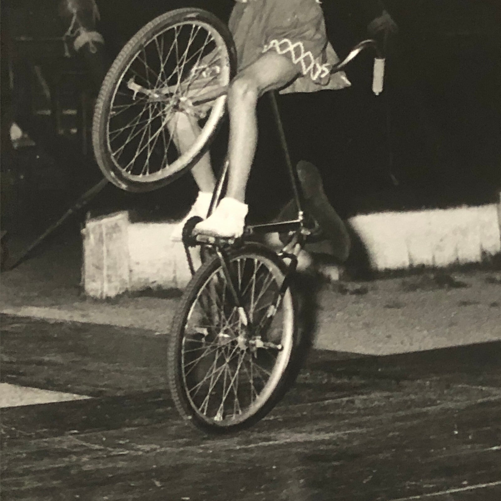 Circus Performer Girl Wheelie on Bicycle Photo Photograph Vintage