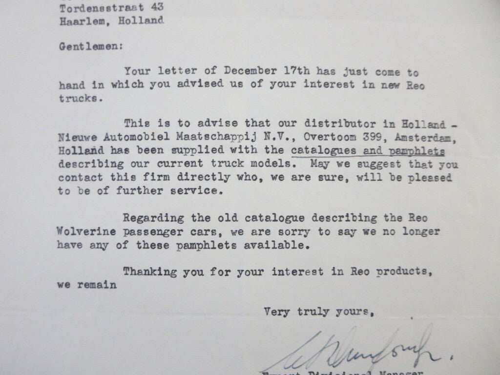 1947 REO Motors Inc Correspondence Letter Letterhead REO Truck 