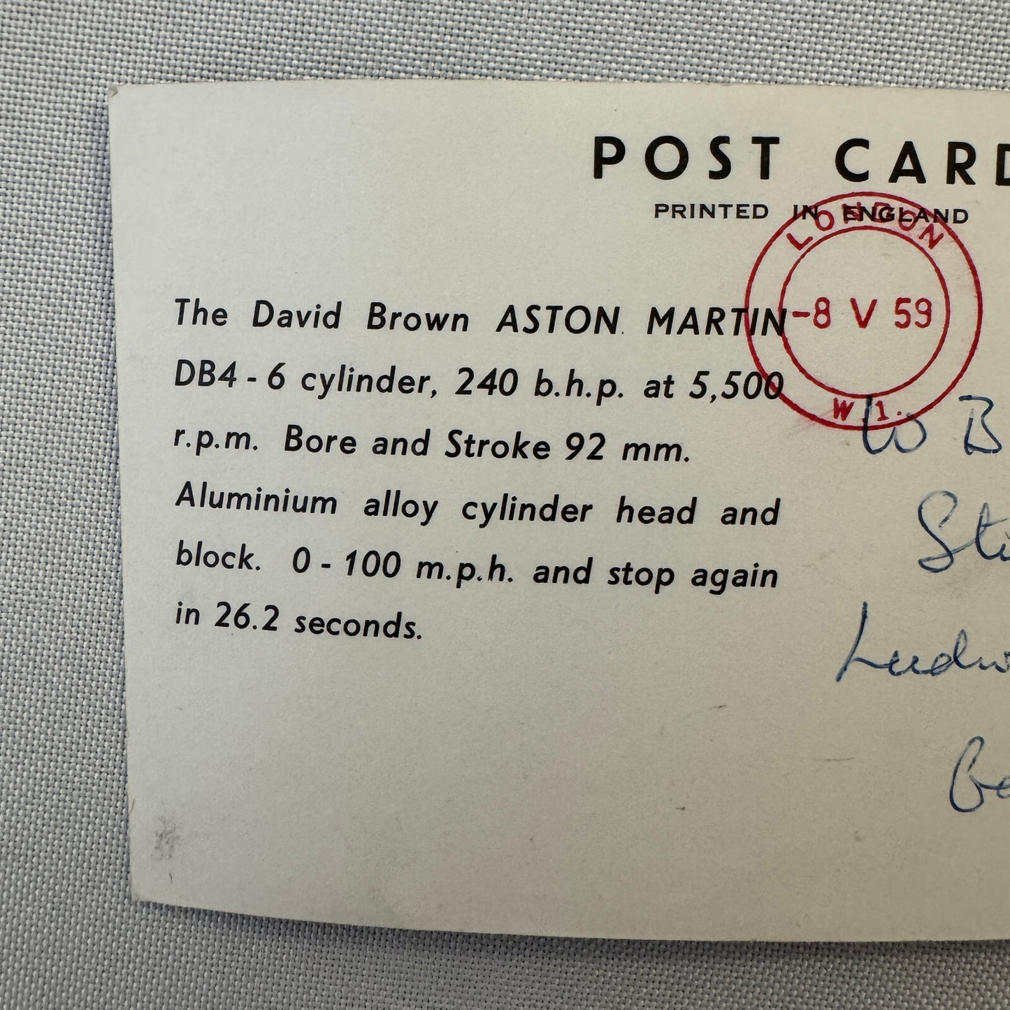 David Brown Aston Martin Car Vintage Postcard Post Card