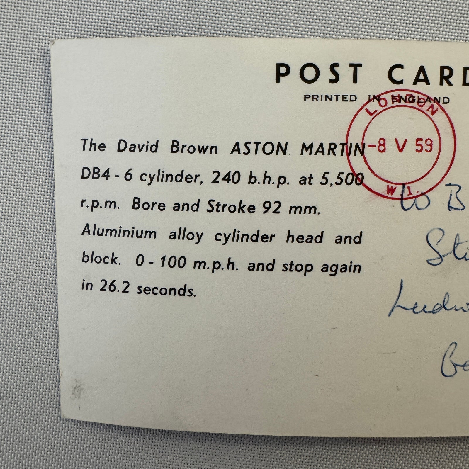 David Brown Aston Martin Car Vintage Postcard Post Card