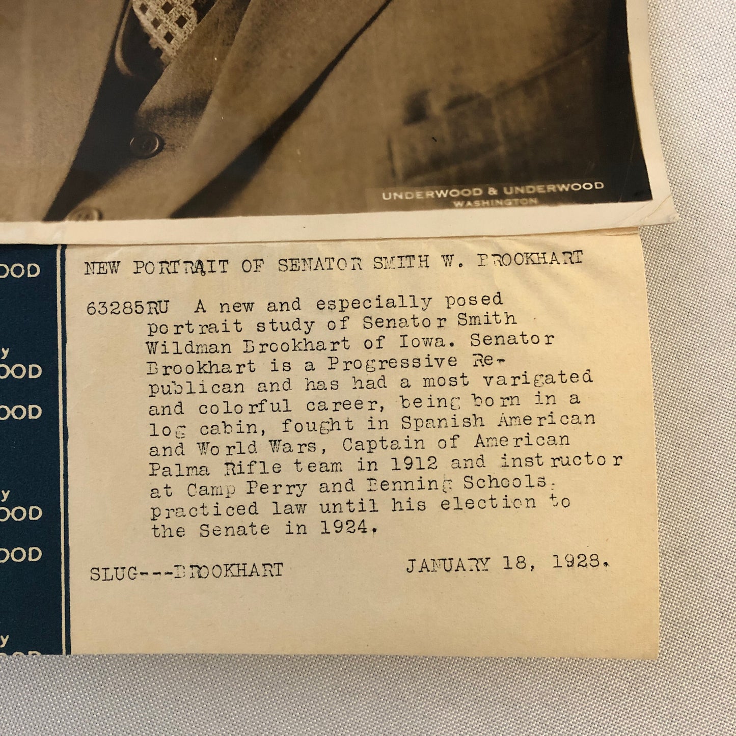 Press Photo Photograph Senator Smith Wildman Brookhart Iowa Republican 1928