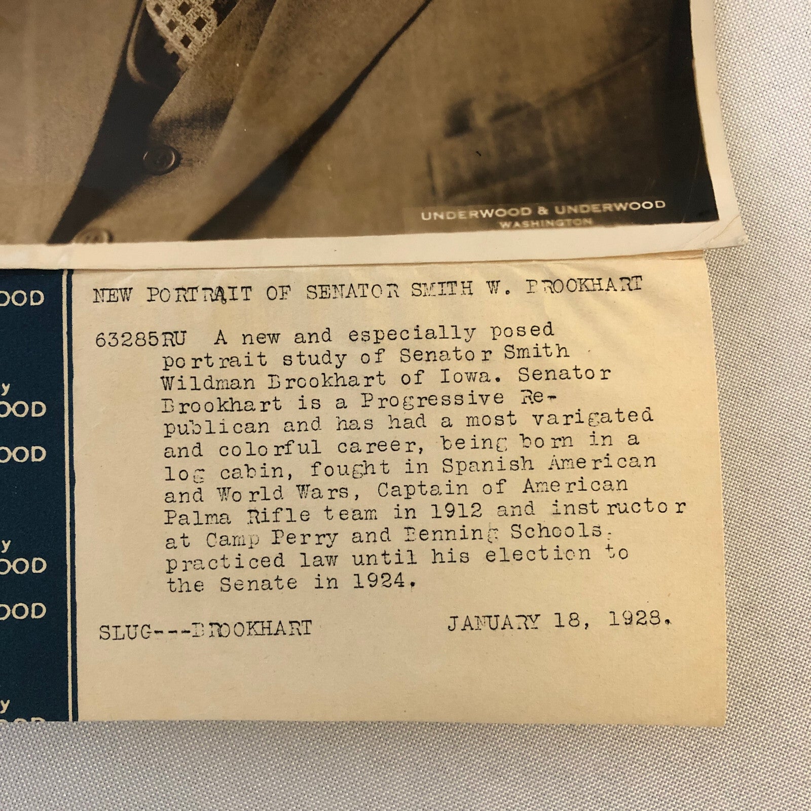 Press Photo Photograph Senator Smith Wildman Brookhart Iowa Republican 1928