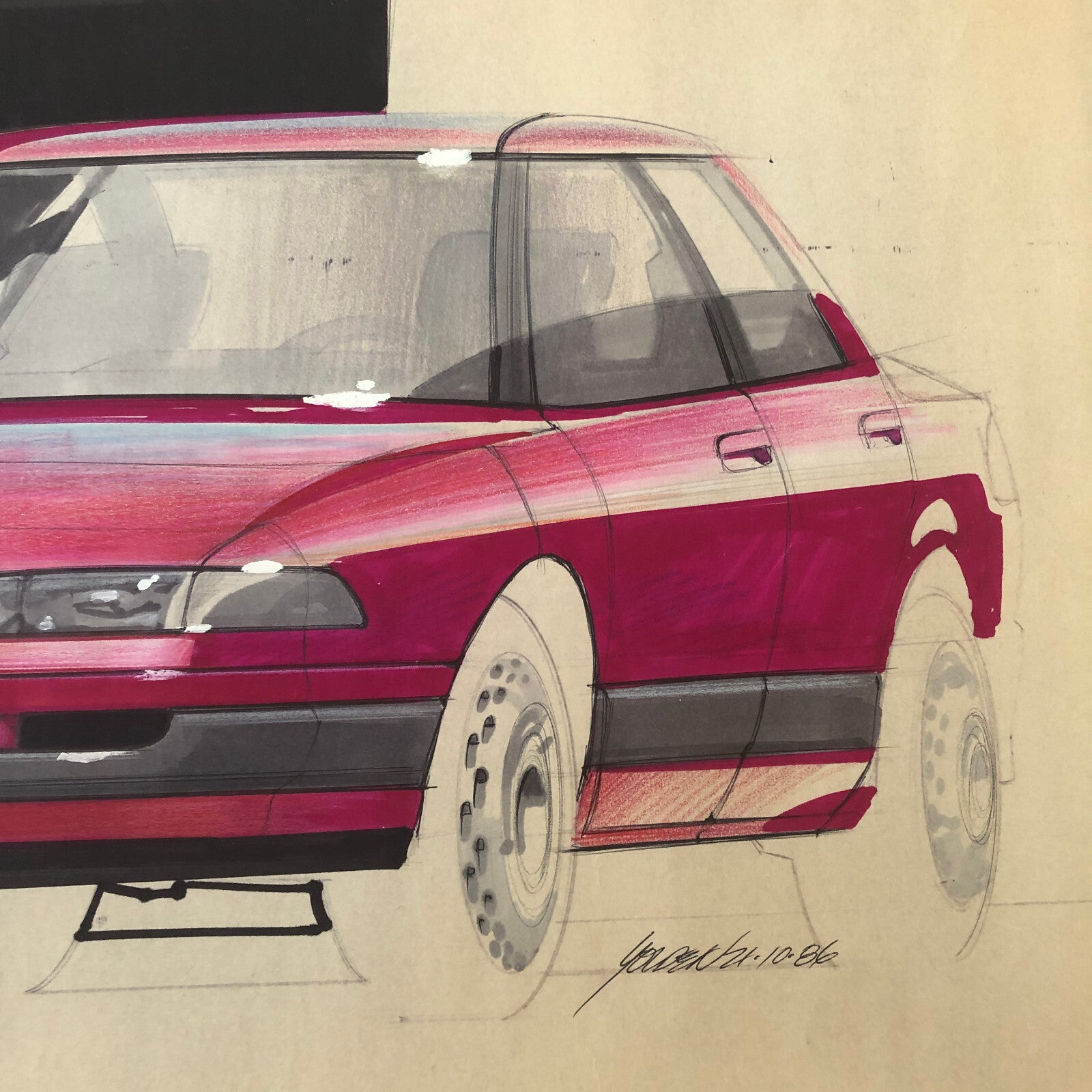 Ford Car Styling Concept Illustration Art Drawing Sketch Vintage SIGNED 1986