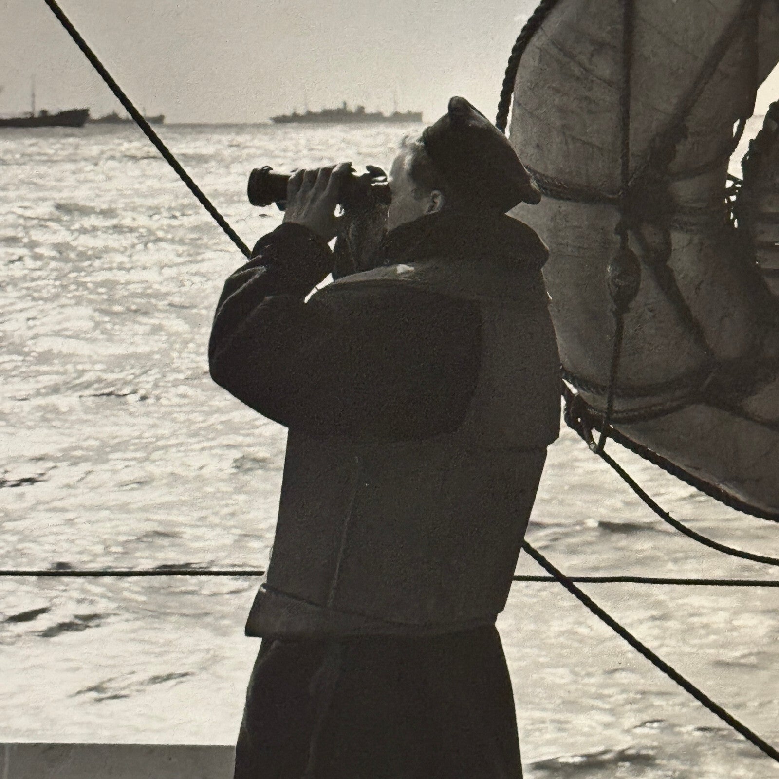 Royal Canadian Navy Press Photo Photograph Ship Sailor with Binoculars Vintage