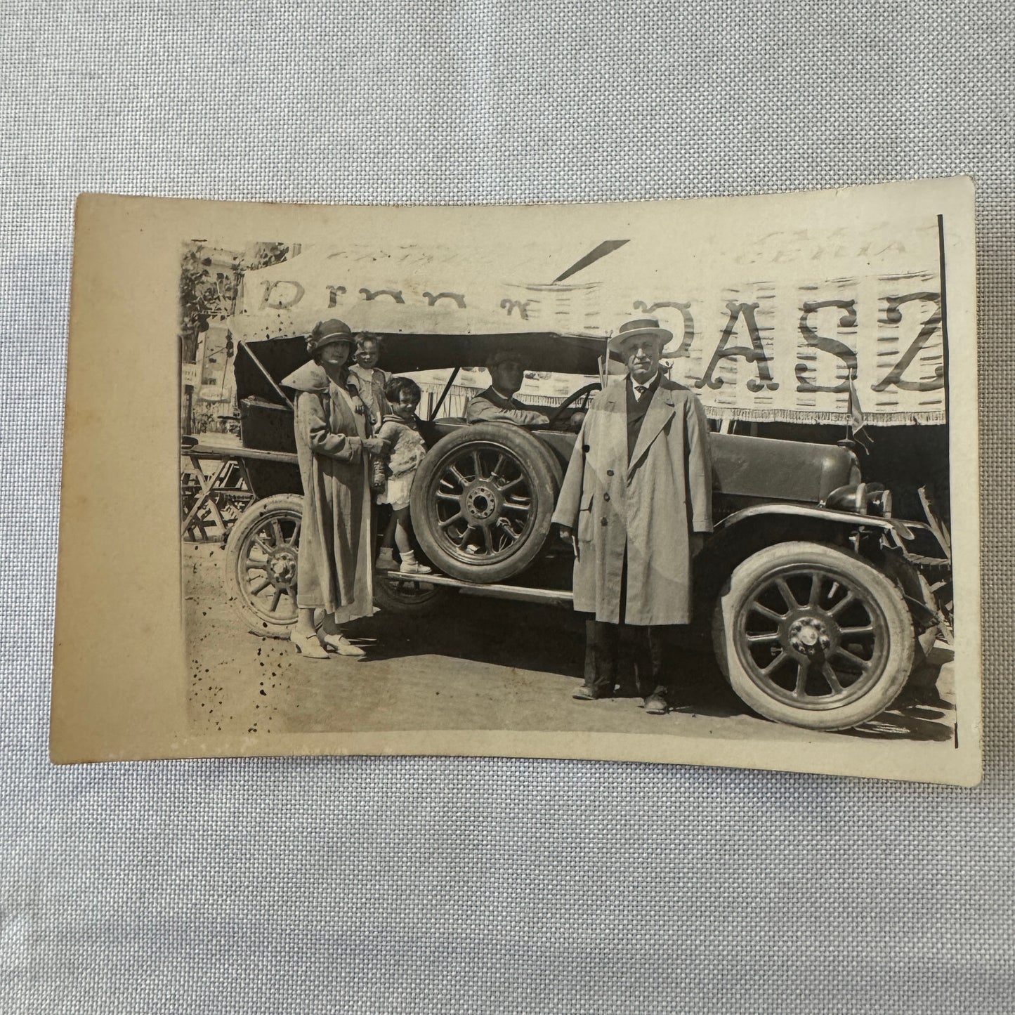Vintage Italian Real Photo Postcard Post Card RPPC Automobile Family People Car