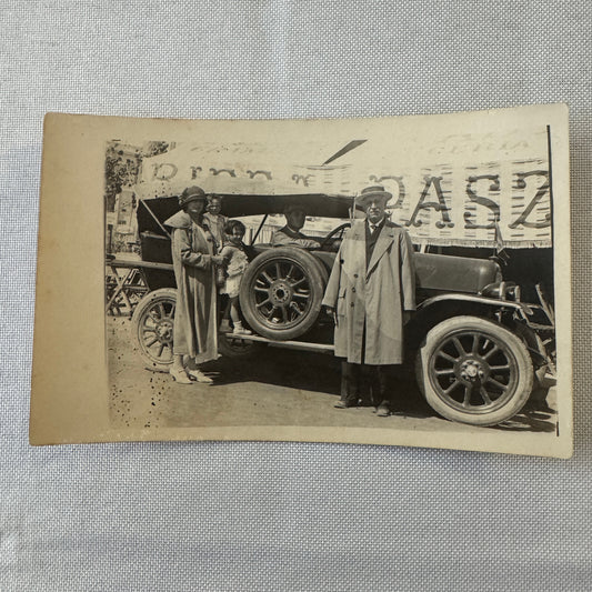 Vintage Italian Real Photo Postcard Post Card RPPC Automobile Family People Car