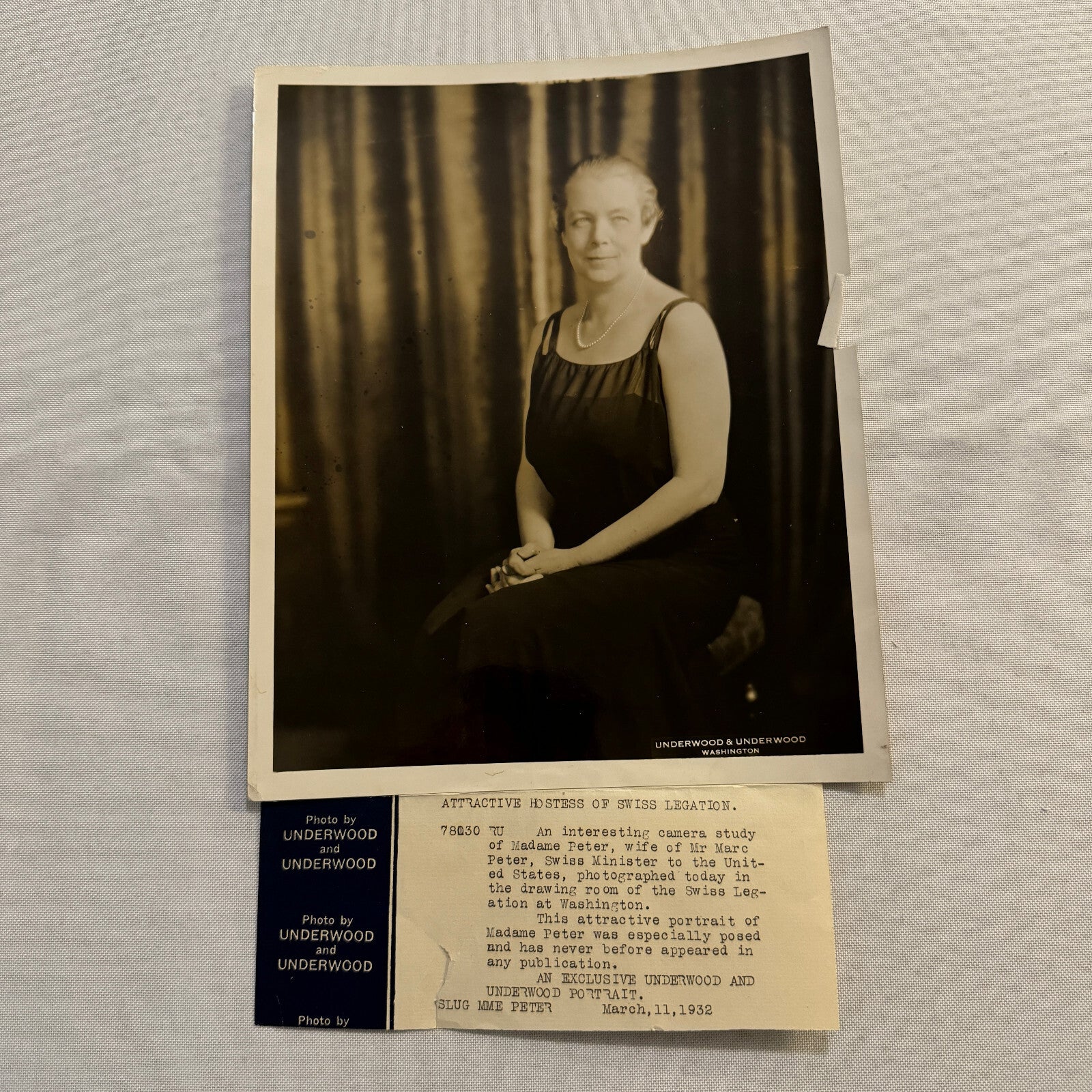 1932 Press Photo Photograph Wife of Swiss Legation Minister Marc Peter Vintage