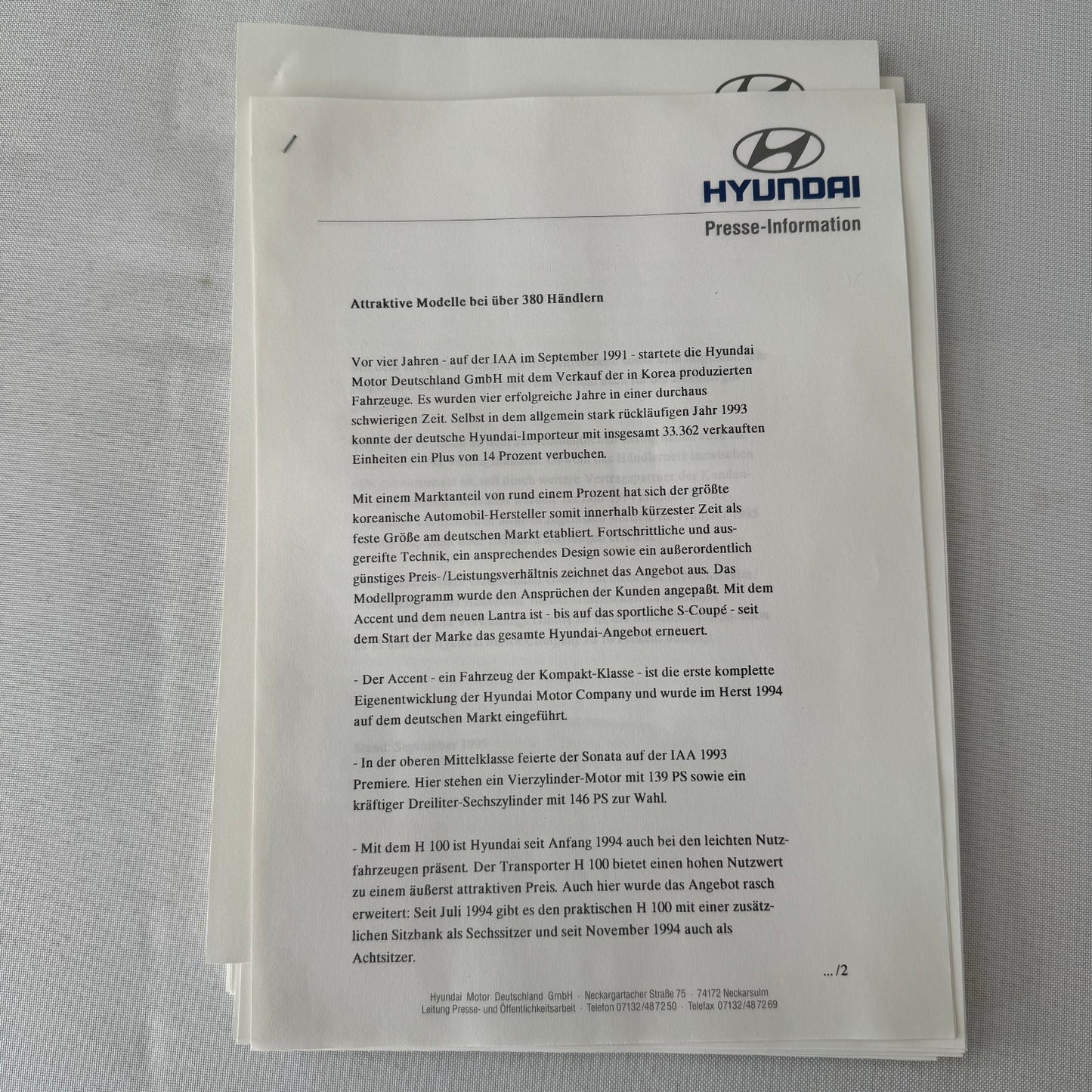 1996 Hyundai Car Press Kit S-Coupe S Coupe Sonata Lantra Accent H100 GERMAN