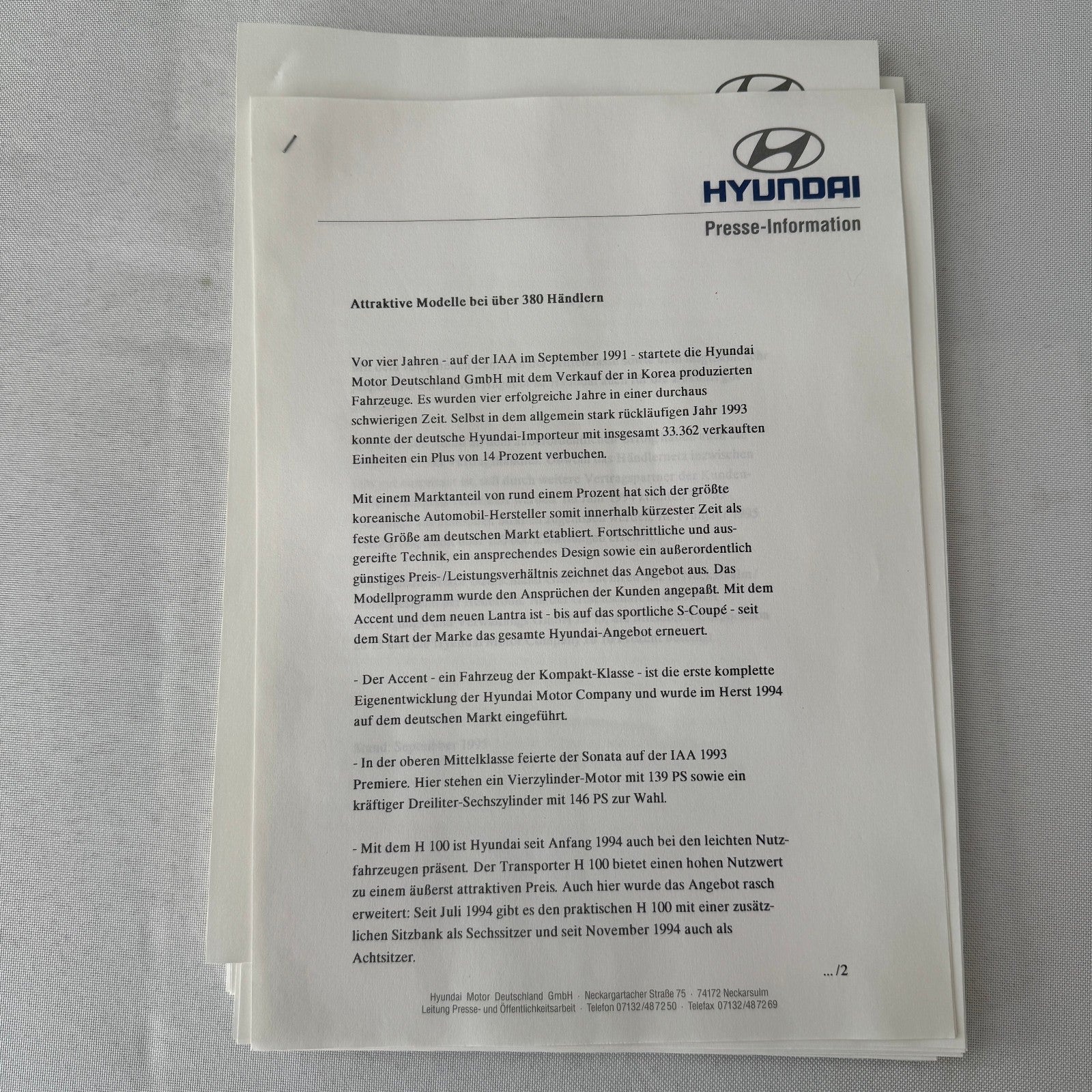 1996 Hyundai Car Press Kit S-Coupe S Coupe Sonata Lantra Accent H100 GERMAN