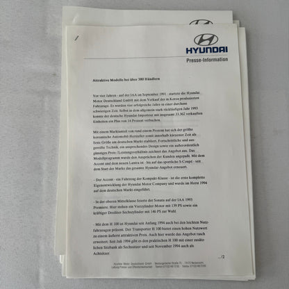 1996 Hyundai Car Press Kit S-Coupe S Coupe Sonata Lantra Accent H100 GERMAN