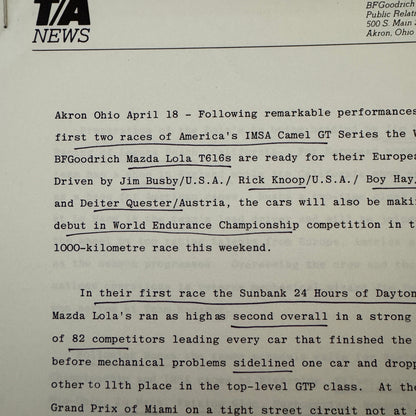 BF Goodrich Mazda Lola T616 Racing Press KIt Brochure Lola T-616 Jim Busby +