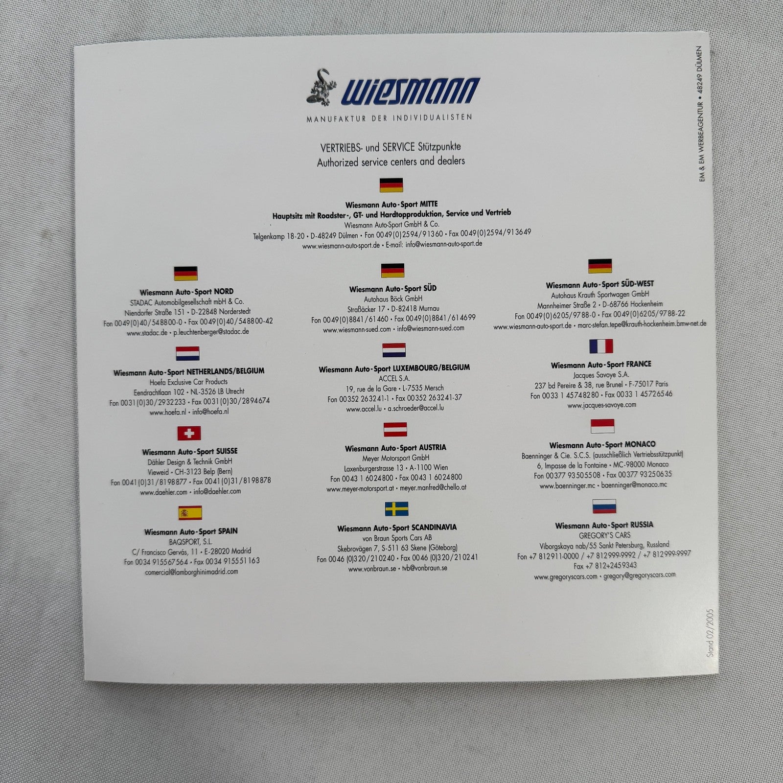 2005 Wiesmann GT Brochure Catalog Sports Car GERMAN Text