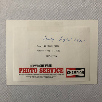 Vintage Indy Indianapolis Racing Photo Photograph Danny Sullivan Champion Spark
