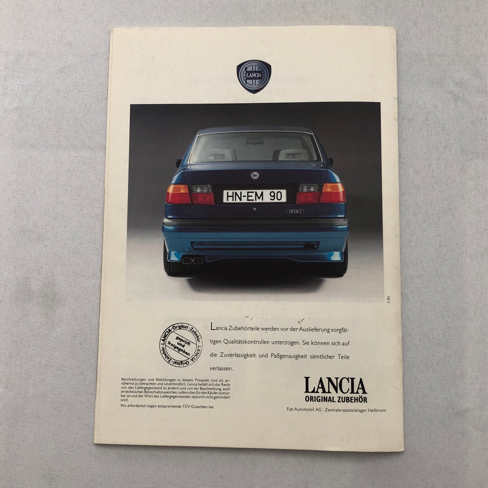 Lancia Dedra Car ACCESSORIES Sales Brochure Catalog Dedra German Text