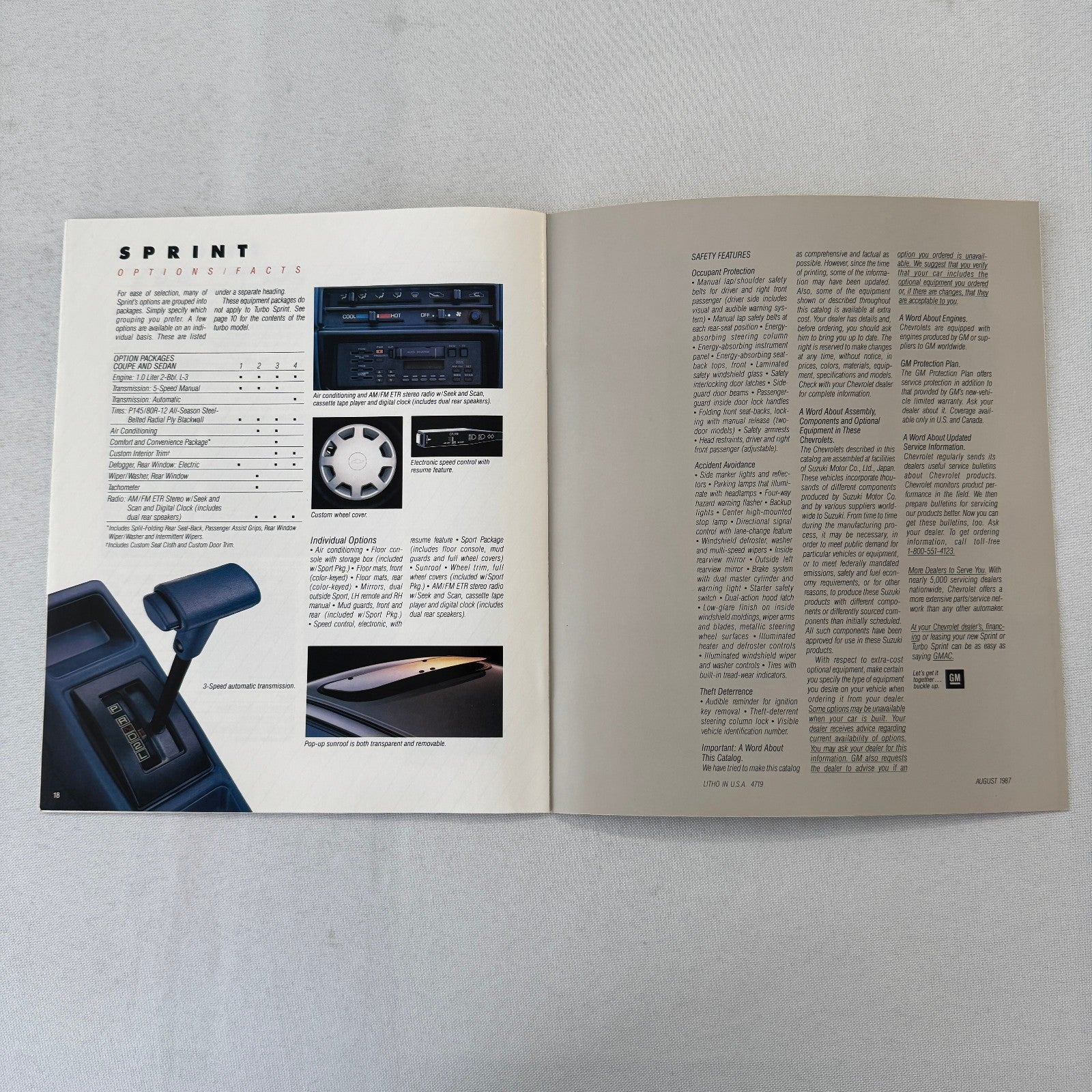 1988 Chevrolet Sprint Car Sales Brochure Catalog Vintage Advertising TURBO