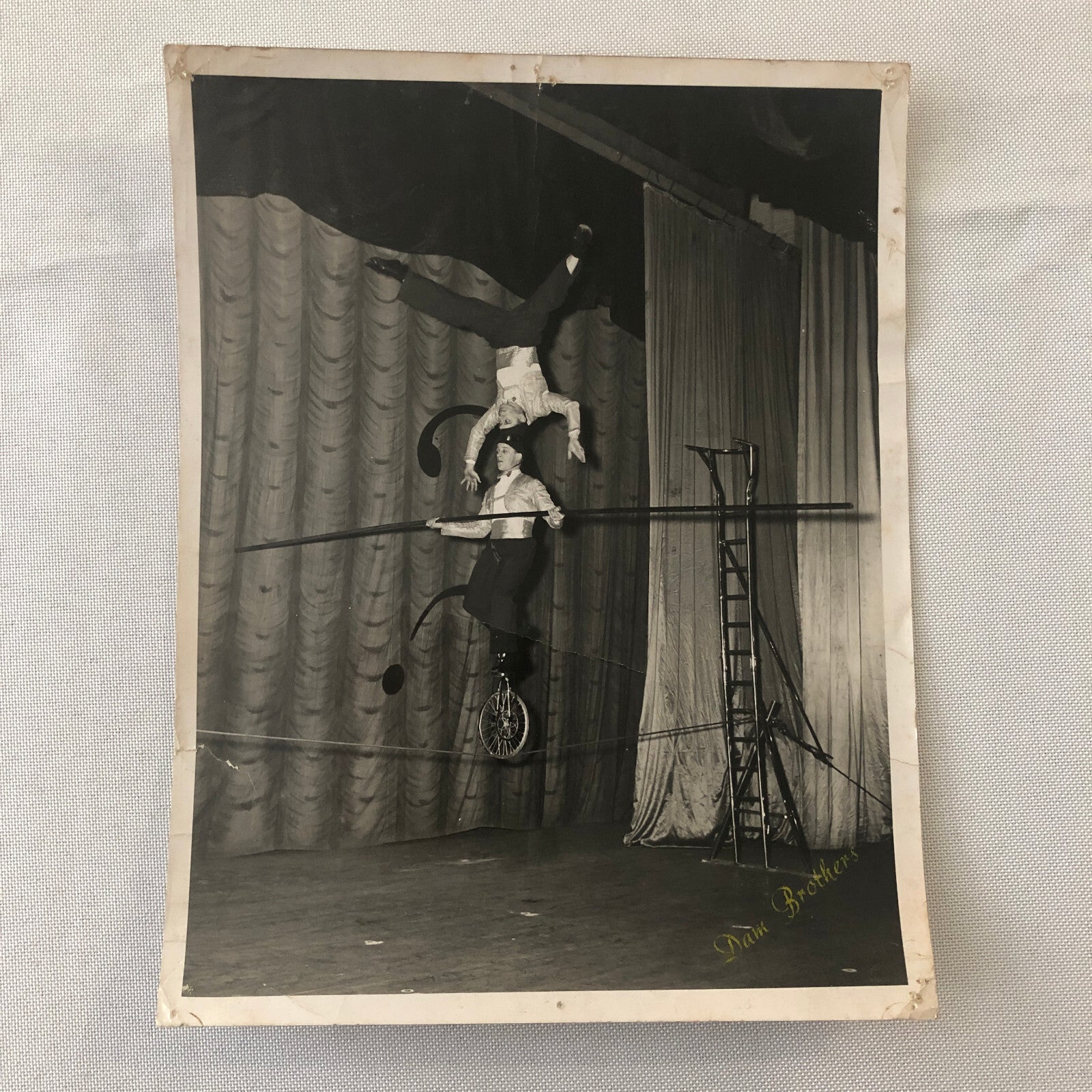 Circus Performer Unicycle Balancing Act Photo Photograph Dam Brothers Vintage