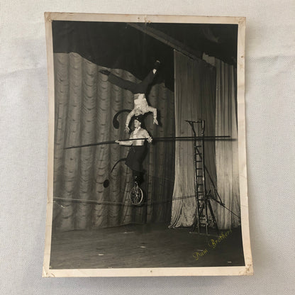 Circus Performer Unicycle Balancing Act Photo Photograph Dam Brothers Vintage