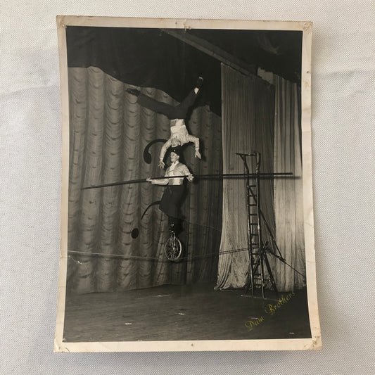 Circus Performer Unicycle Balancing Act Photo Photograph Dam Brothers Vintage