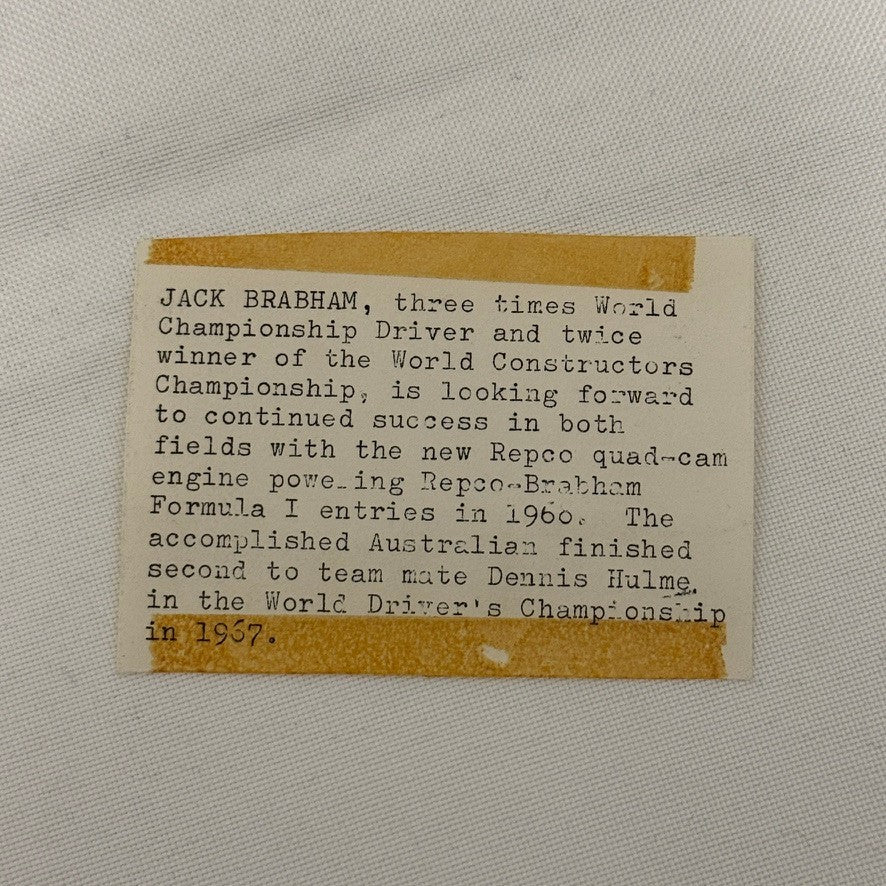 Vintage Racing Photo Jack Brabham Driver Repco Photograph Caption Motorsport