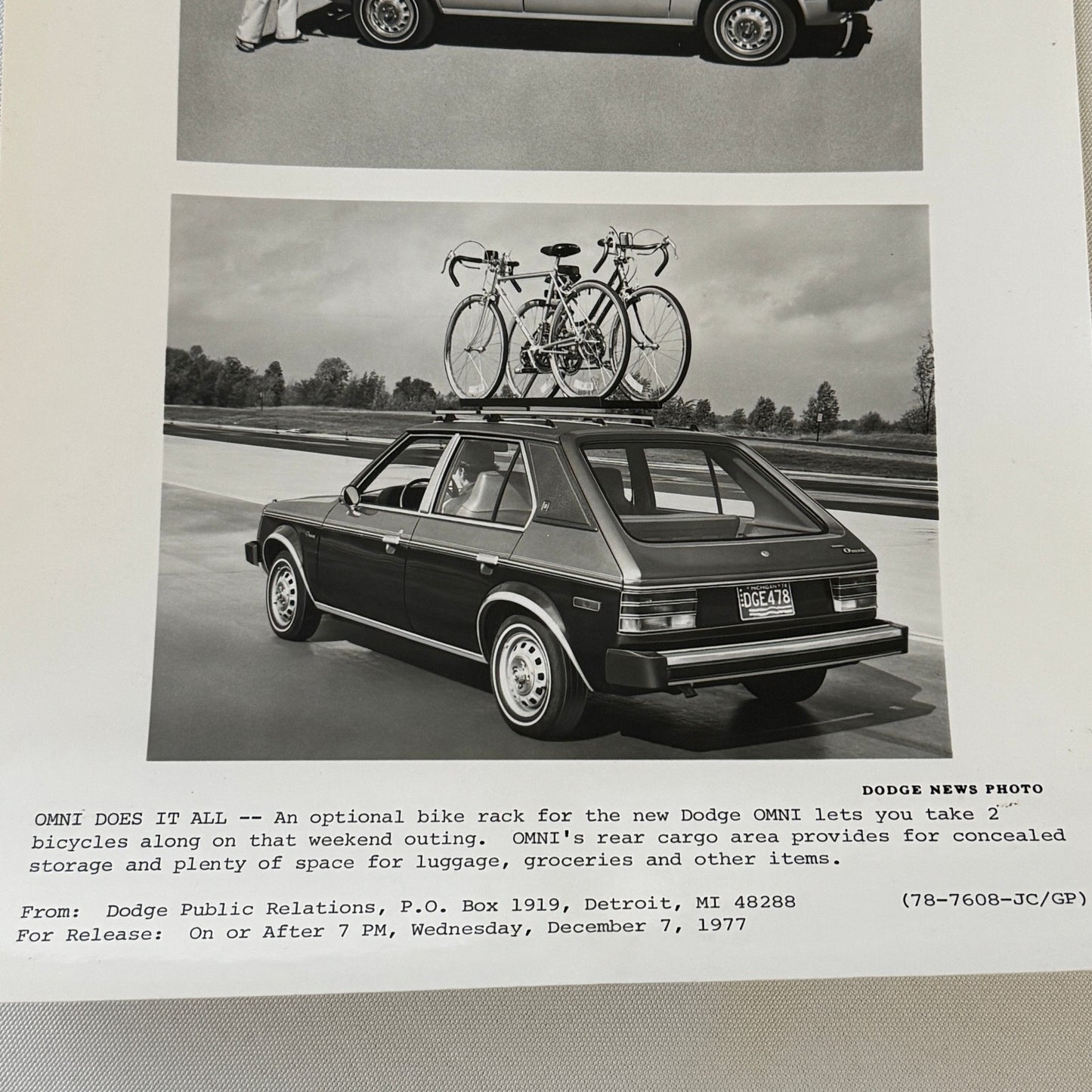 Dodge Omni Factory Press Photo Photograph Print 1977 1978